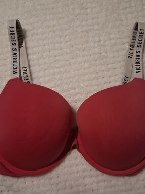 Victoria's Secret Red Padded Bra with Branded White Straps